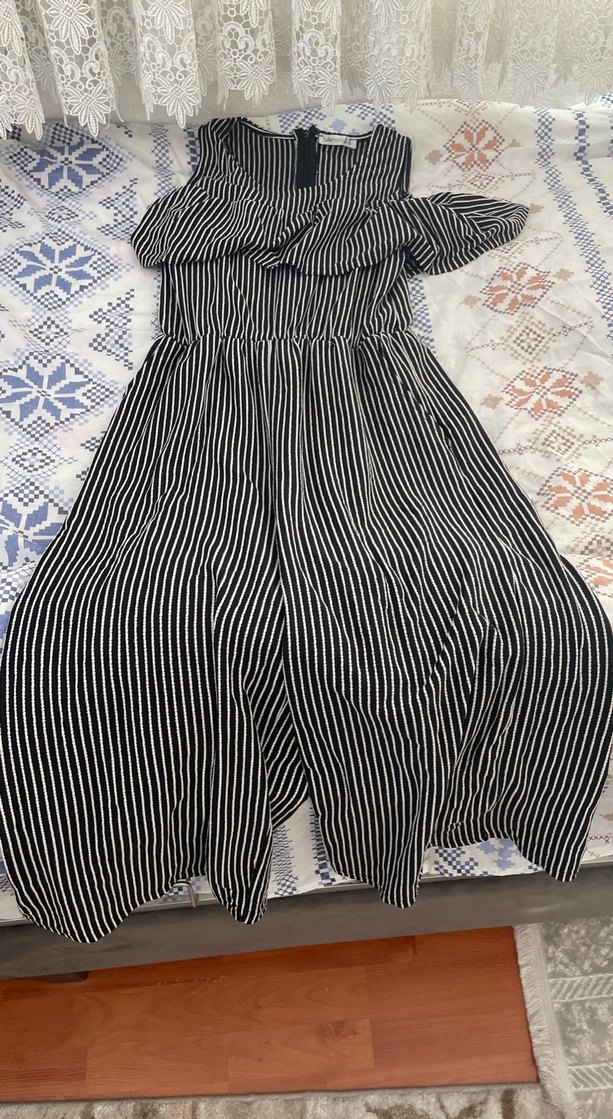 Kadın Siyah Çizgili Uzun Tulum - Görsel 4