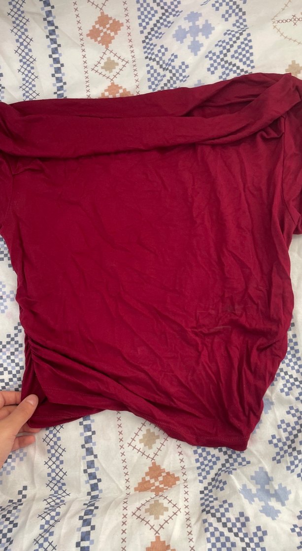 Bordo Salaş kayık Bluz - Görsel 4