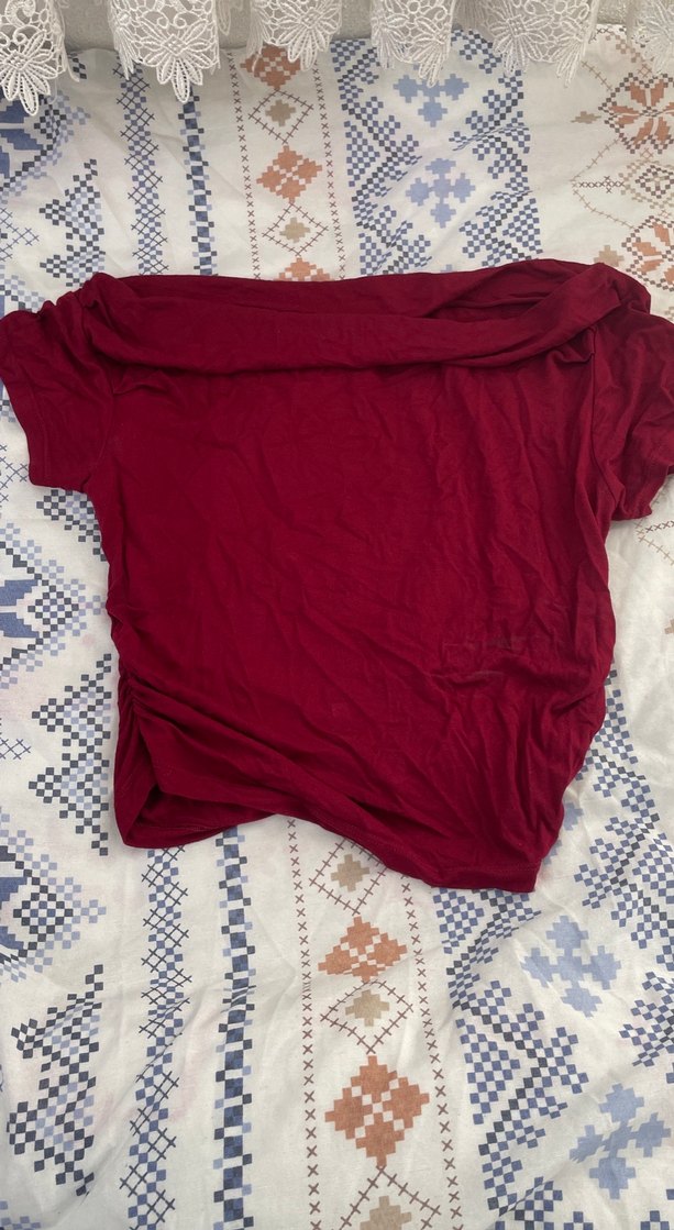 Bordo Salaş kayık Bluz - Görsel 2