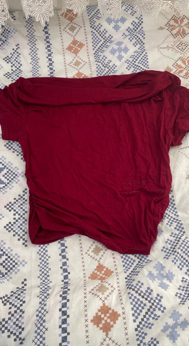 Bordo Salaş kayık Bluz - Görsel 3