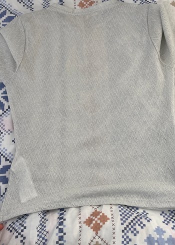 Gri Örgü Kadın Tişörtü, Kısa Kollu - Görsel 3