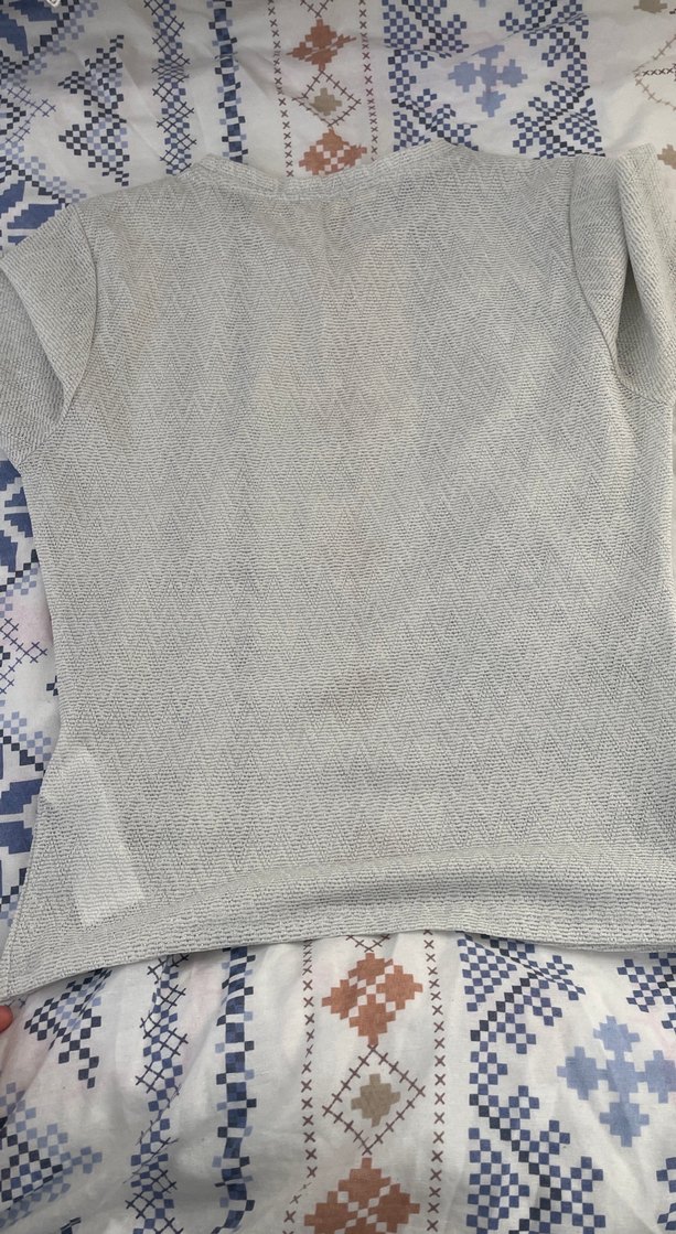 Gri Örgü Kadın Tişörtü, Kısa Kollu - Görsel 3