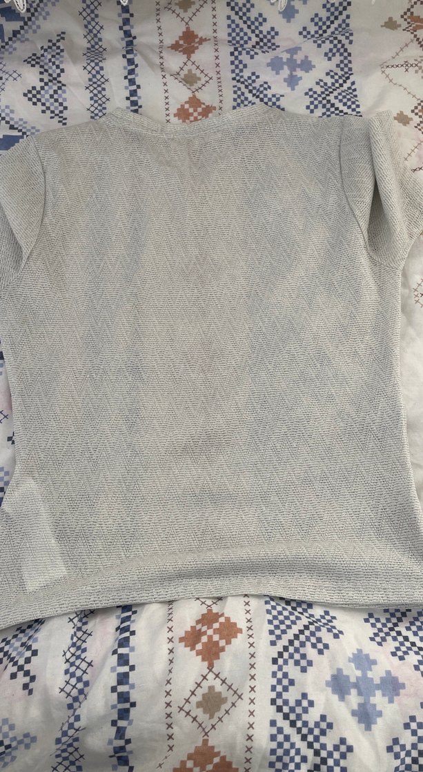 Gri Örgü Kadın Tişörtü, Kısa Kollu - Görsel 4