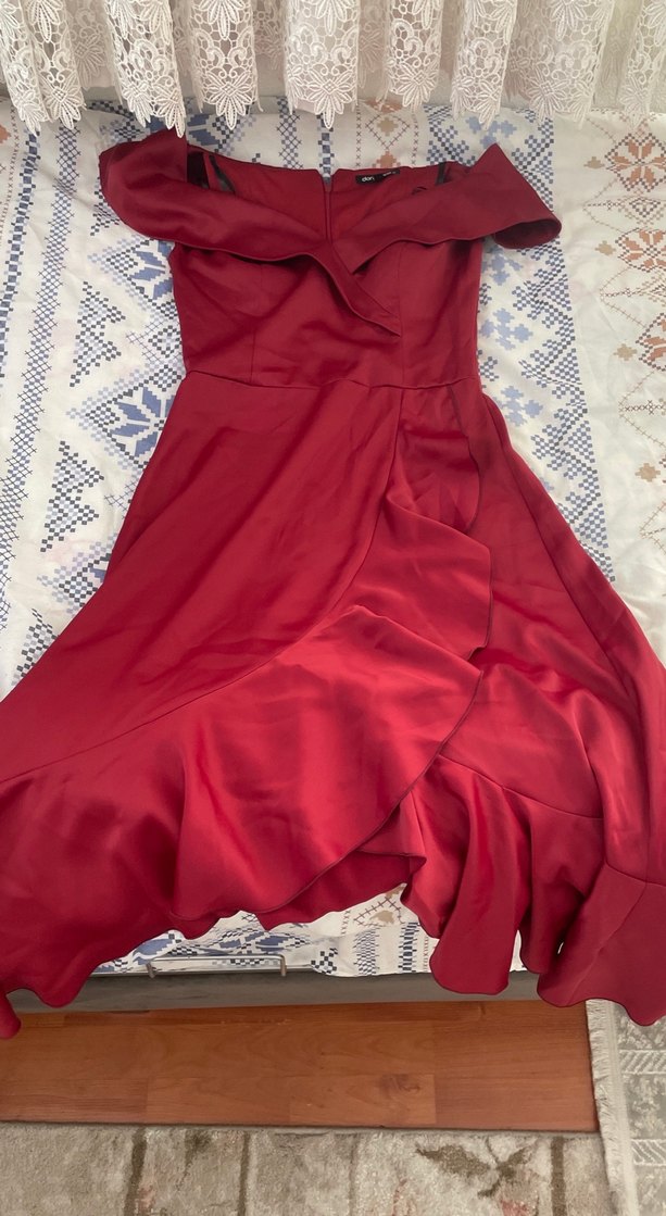 Bordo Drapeli Uzun Abiye Elbise - Görsel 4