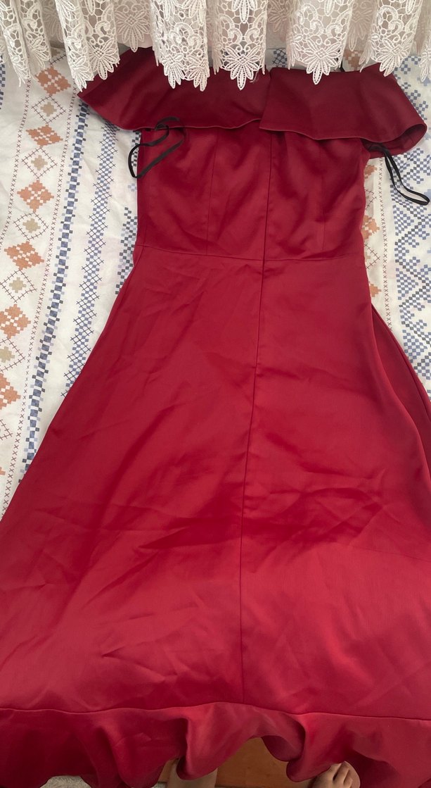 Bordo Drapeli Uzun Abiye Elbise - Görsel 5