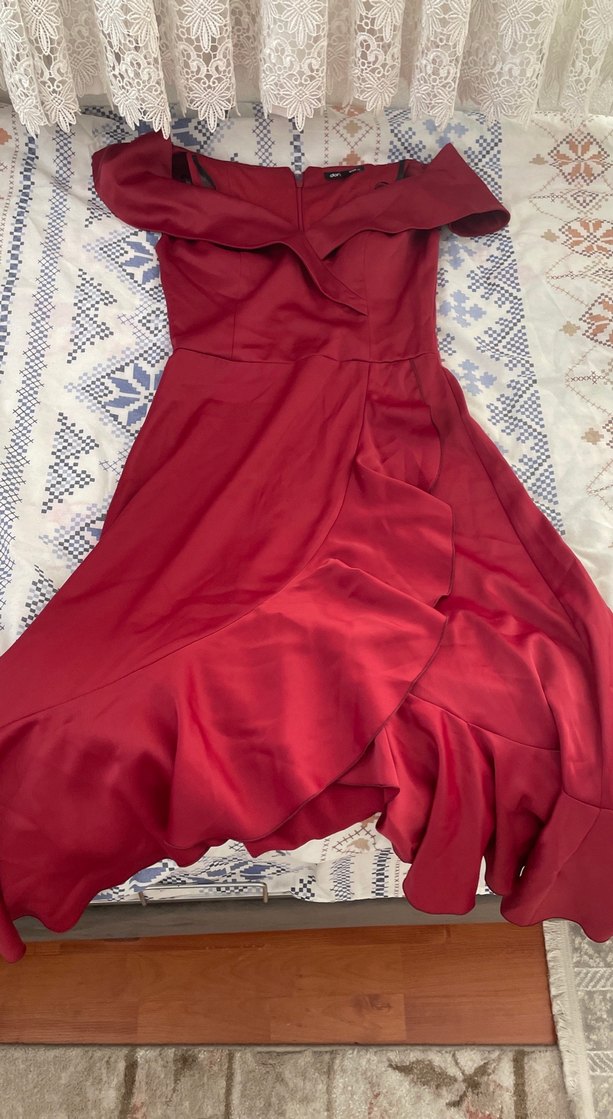 Bordo Drapeli Uzun Abiye Elbise - Görsel 2