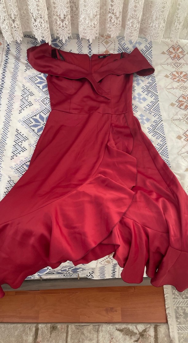 Bordo Drapeli Uzun Abiye Elbise - Görsel 3