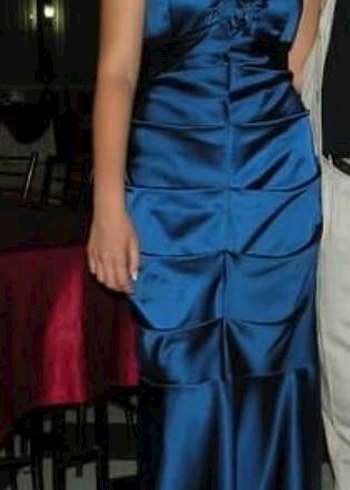 Lacivert Drapeli Uzun Gece Elbisesi M Beden - Görsel 6