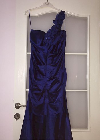 Lacivert Drapeli Uzun Gece Elbisesi M Beden - Görsel 3