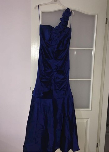 Lacivert Drapeli Uzun Gece Elbisesi M Beden - Görsel 2