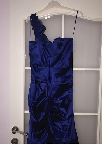 Lacivert Drapeli Uzun Gece Elbisesi M Beden - Görsel 5