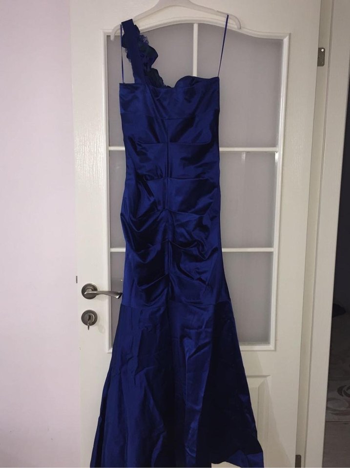 Lacivert Drapeli Uzun Gece Elbisesi M Beden - Görsel 4