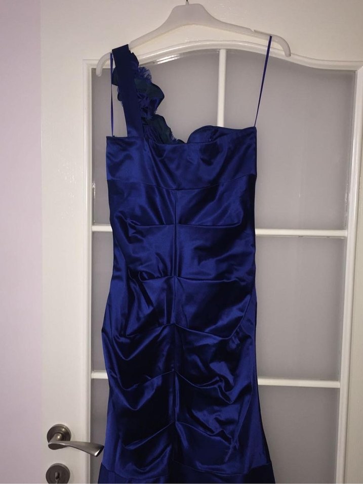 Lacivert Drapeli Uzun Gece Elbisesi M Beden - Görsel 5