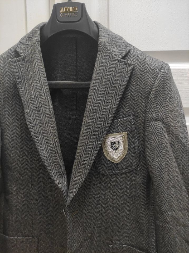 Düğmeli Gri Erkek  Yün Blazer Ceket M beden - Görsel 2