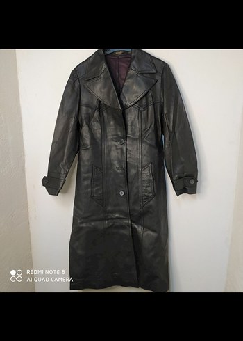 Düğmeli Siyah Deri Uzun Ceket - Görsel 3
