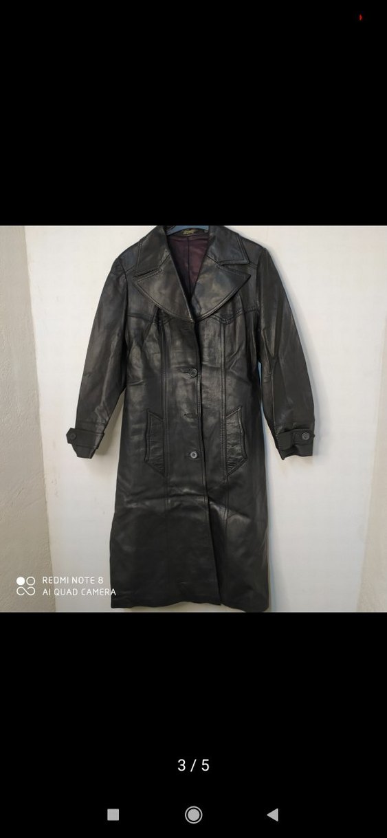 Düğmeli Siyah Deri Uzun Ceket - Görsel 3