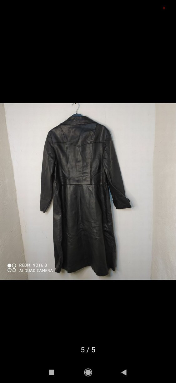 Düğmeli Siyah Deri Uzun Ceket - Görsel 5