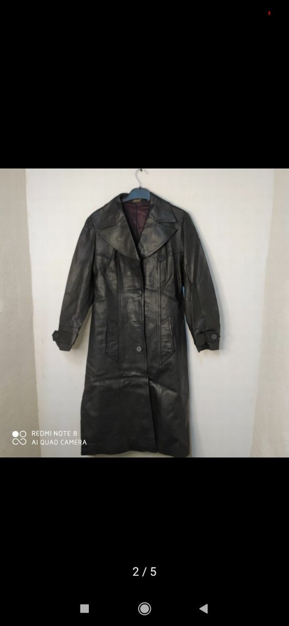 Düğmeli Siyah Deri Uzun Ceket - Görsel 2