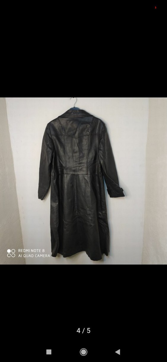 Düğmeli Siyah Deri Uzun Ceket - Görsel 4