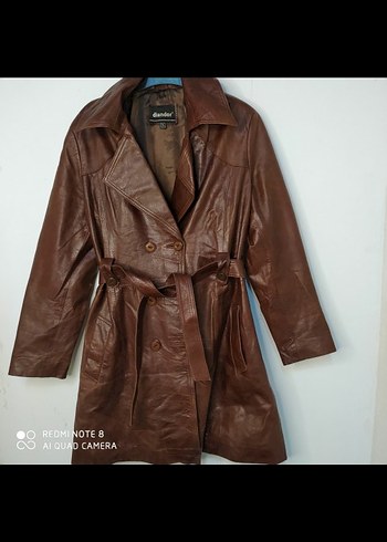 Kahverengi Kemerli Uzun Kadın Deri Ceket - Görsel 3