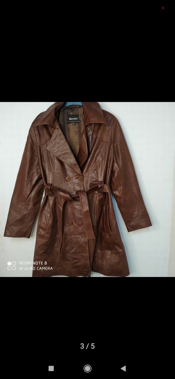 Kahverengi Kemerli Uzun Kadın Deri Ceket - Görsel 3