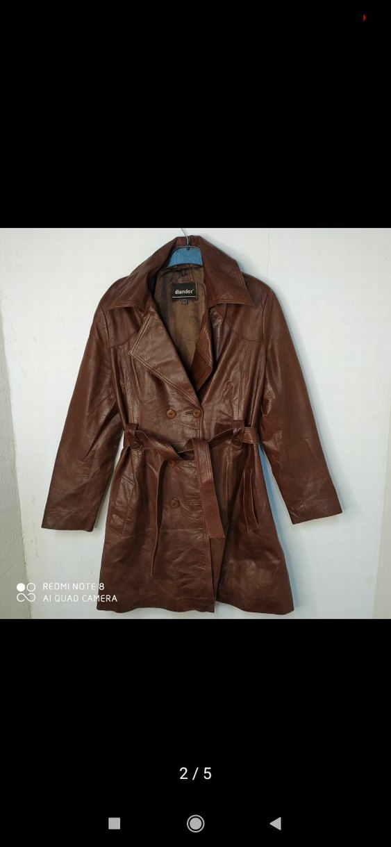 Kahverengi Kemerli Uzun Kadın Deri Ceket - Görsel 2