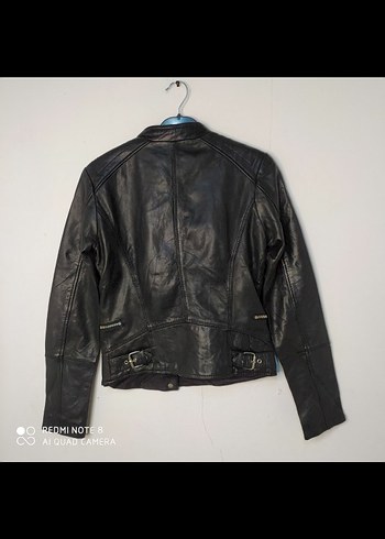 Kadın Siyah Deri Biker Ceket - Görsel 4