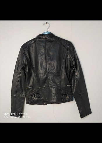 Kadın Siyah Deri Biker Ceket - Görsel 5