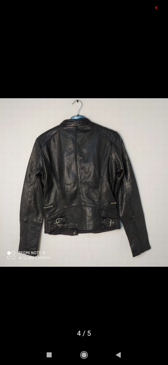 Kadın Siyah Deri Biker Ceket - Görsel 4