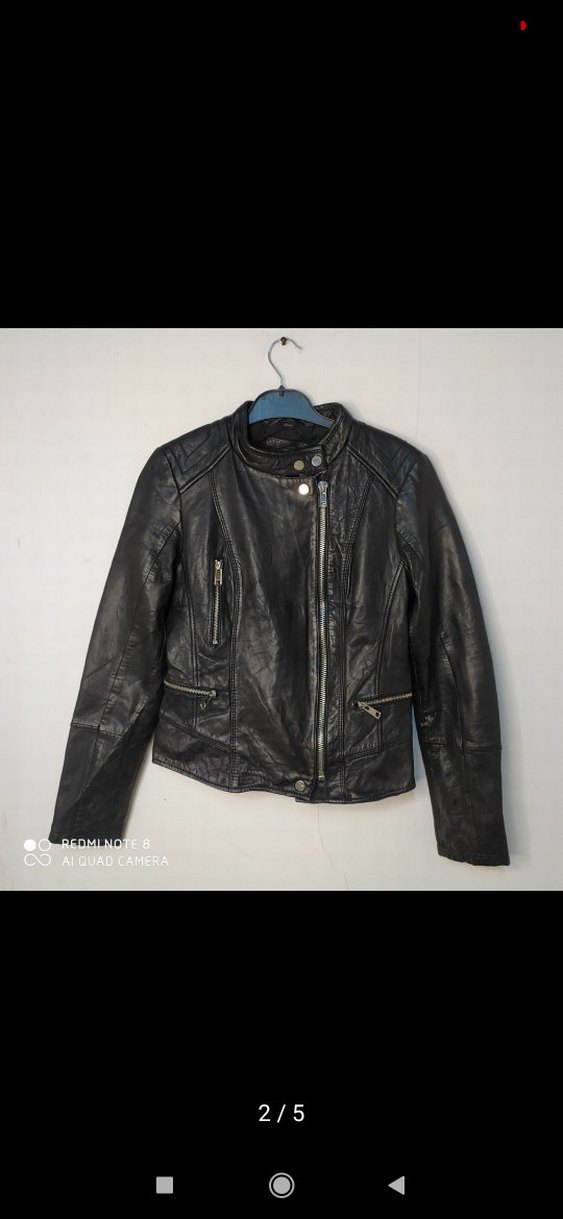 Kadın Siyah Deri Biker Ceket - Görsel 2