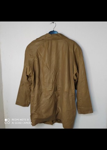 Bej Kadın Deri Ceket, Kemerli, Midi Boy - Görsel 6