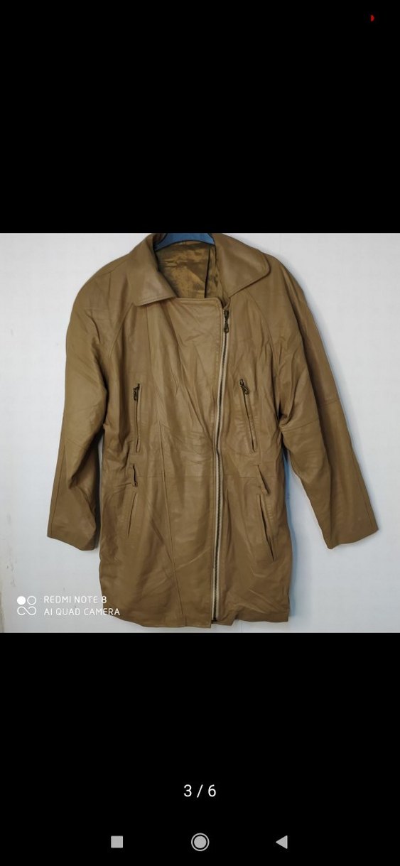 Bej Kadın Deri Ceket, Kemerli, Midi Boy - Görsel 3