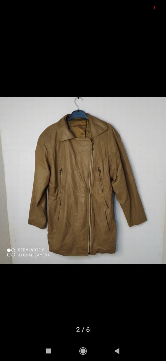 Bej Kadın Deri Ceket, Kemerli, Midi Boy - Görsel 2