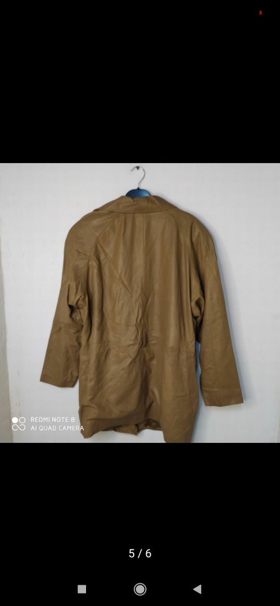 Bej Kadın Deri Ceket, Kemerli, Midi Boy - Görsel 5