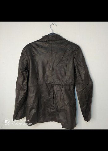 Düğmeli Kahverengi Deri Kadın Ceket - Görsel 5