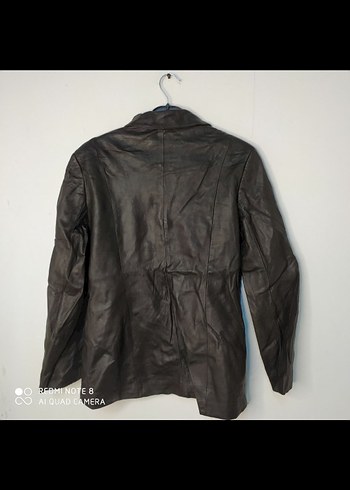 Düğmeli Kahverengi Deri Kadın Ceket - Görsel 4