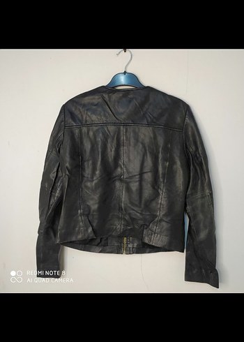 Siyah Deri Biker Ceket Kadın - Görsel 6