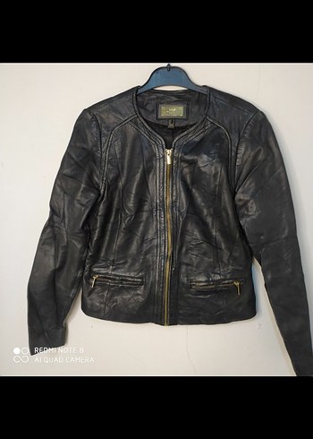 Siyah Deri Biker Ceket Kadın - Görsel 3