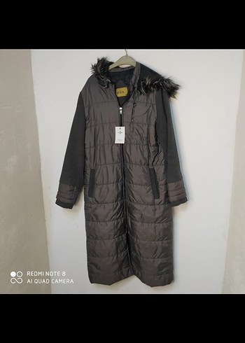 Gri Uzun Kadın Kışlık Mont Kürklü Kapüşonlu - Görsel 2