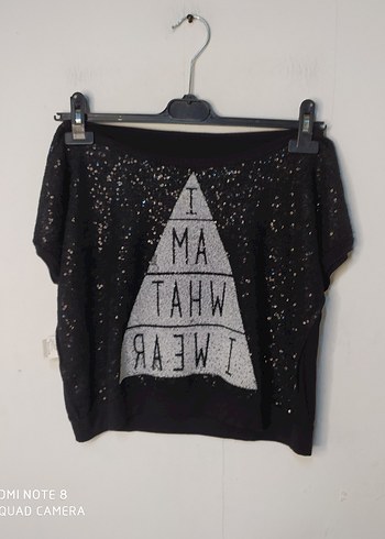 Kız Çocuk Siyah Simli Baskılı Tişört - Görsel 5