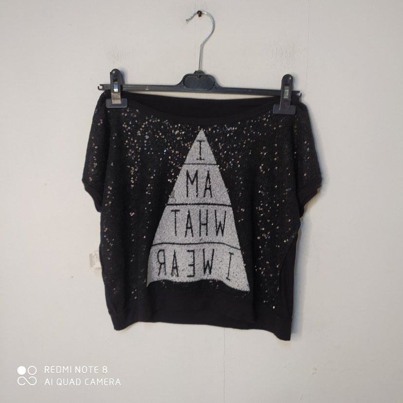 Kız Çocuk Siyah Simli Baskılı Tişört - Görsel 5