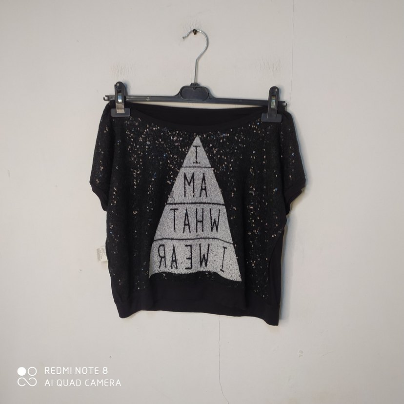 Kız Çocuk Siyah Simli Baskılı Tişört - Görsel 2