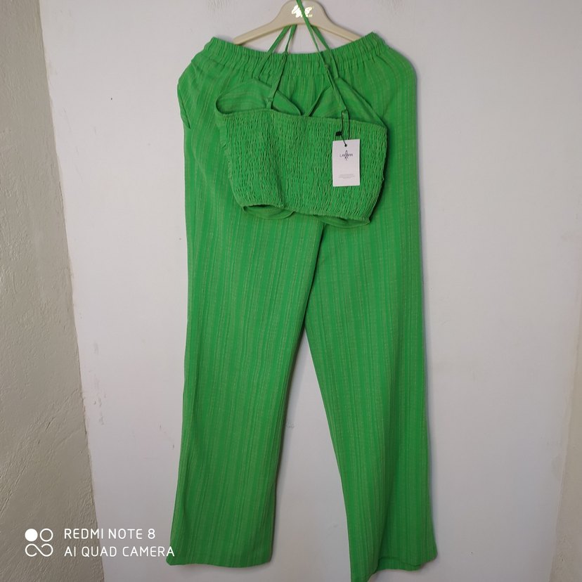 Kadın Yeşil Pilili Rahat Kumaş Pantolon - Görsel 4