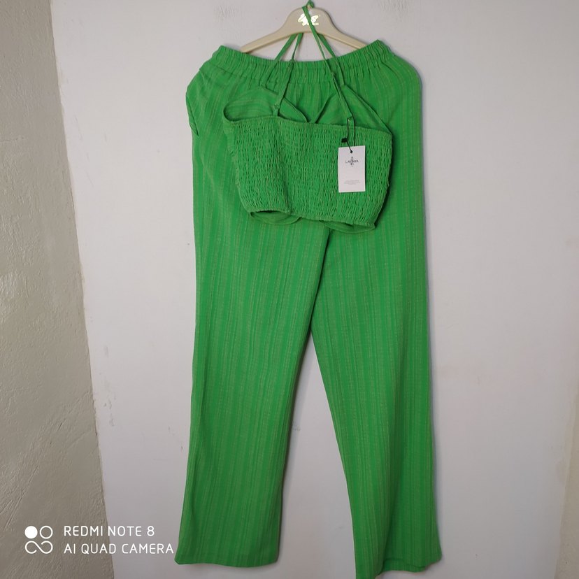 Kadın Yeşil Pilili Rahat Kumaş Pantolon - Görsel 2