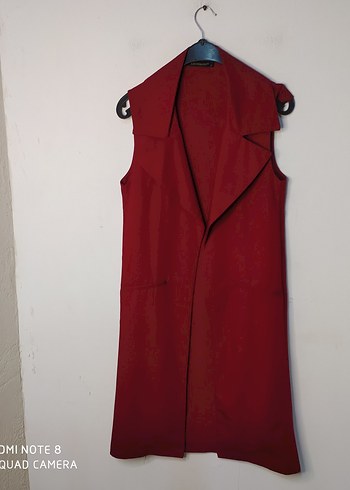 Bordo Süet Kadın Uzun Yelek - Görsel 2