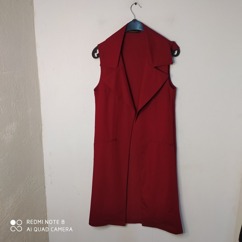 Bordo Süet Kadın Uzun Yelek - Görsel 2