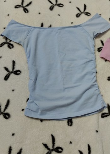 pembe ve mavi kayık yaka crop - Görsel 2