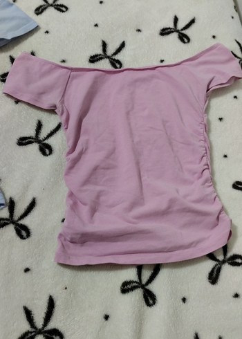 pembe ve mavi kayık yaka crop - Görsel 3