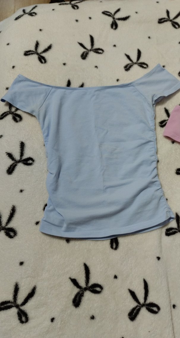 pembe ve mavi kayık yaka crop - Görsel 2