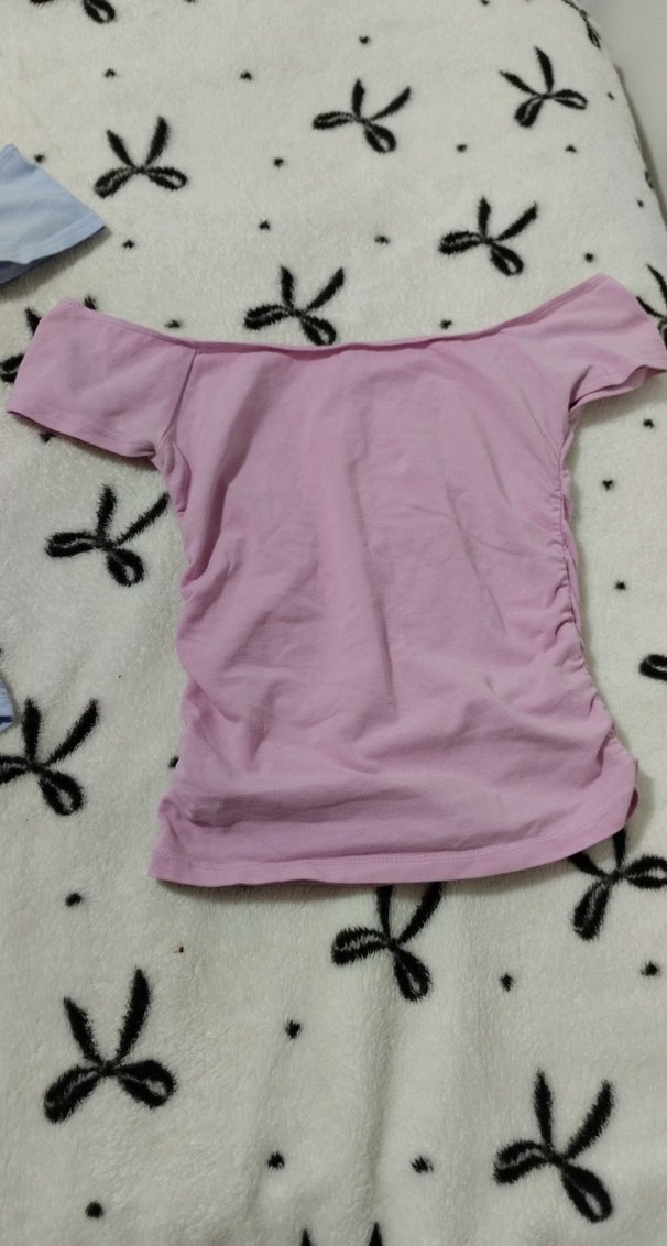 pembe ve mavi kayık yaka crop - Görsel 3